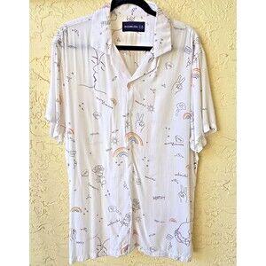 Abercrombie & Fitch Pride All Over print Camp Shirt XL Rainbow Peace Rose Love *